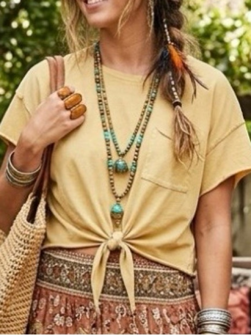 Aerie Cropped Tie-Front Tee in Yellow Size Large